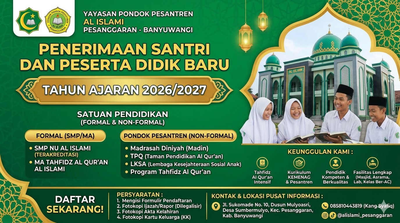 Penerimaan Santri dan Peserta Didik Baru Tahun Ajaran 2026/2027. 